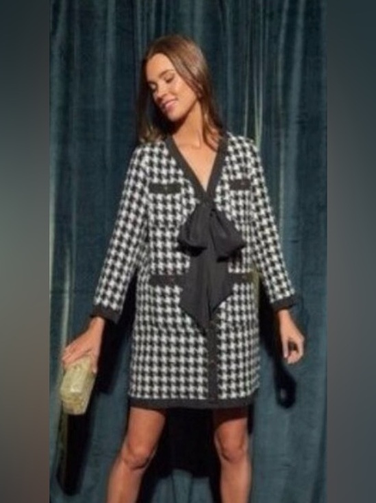 Pomander Place Dresses & Skirts - Pomander Place | NEW Coco Tweed Houndstooth Bow Mini Dress Black White Size XXL